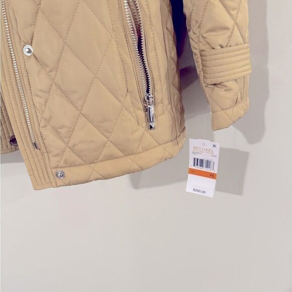 MICHAEL KORS Women Petite Quilted Hooded Anorak Coat Belted Jacket camel… - Picture 5 of 7